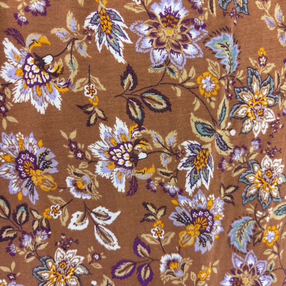 Loft brown floral ruffle collar blouse